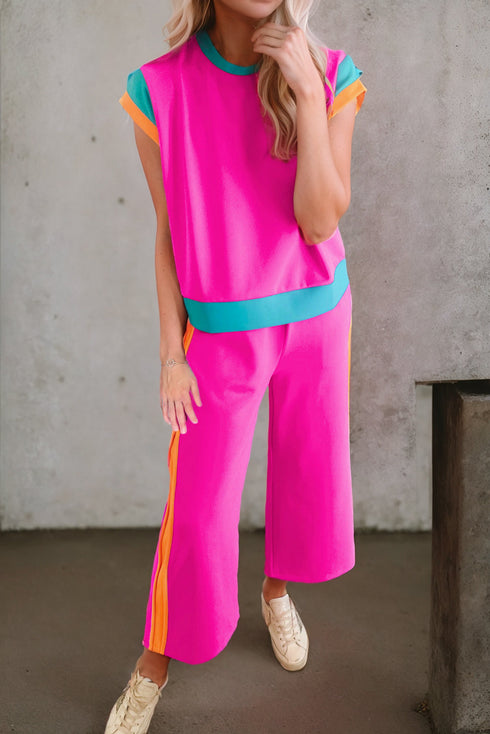 Color Block Detail Casual Two-piece Set